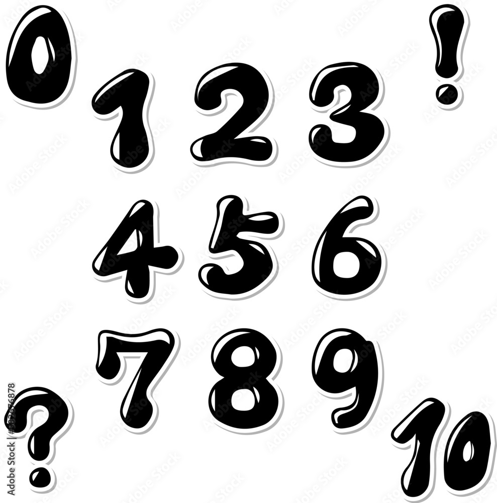 角の丸いポップな雰囲気の数字セットシール風(黒地にハイライト) 角の丸いポップな雰囲気の数字セットシール風(黒地にハイライト)
