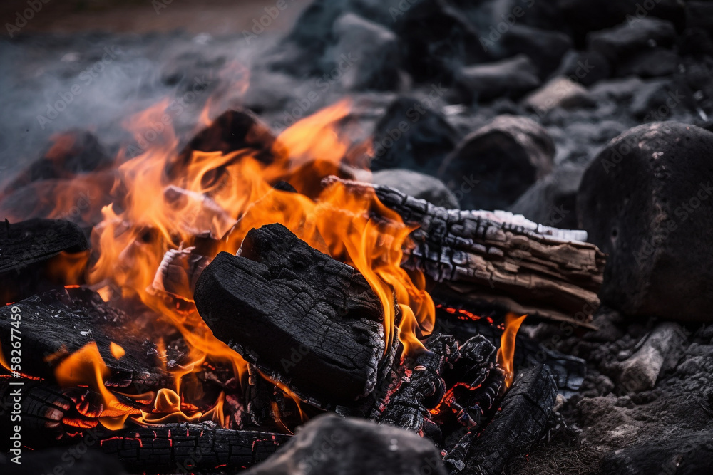 Burning coals from a fire. generative ai