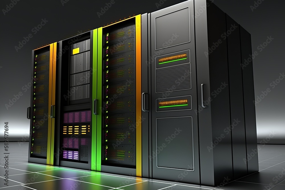 Modern Data Center Server Room with Rows of Server Racks Modern Data Center Server Room with Rows of Server Racks