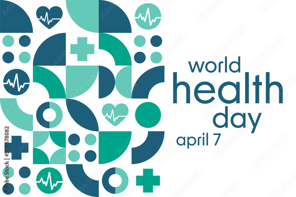 World Health Day. April 7. Holiday concept. Template for background, banner, card, poster with text inscription. Vector EPS10 illustration.