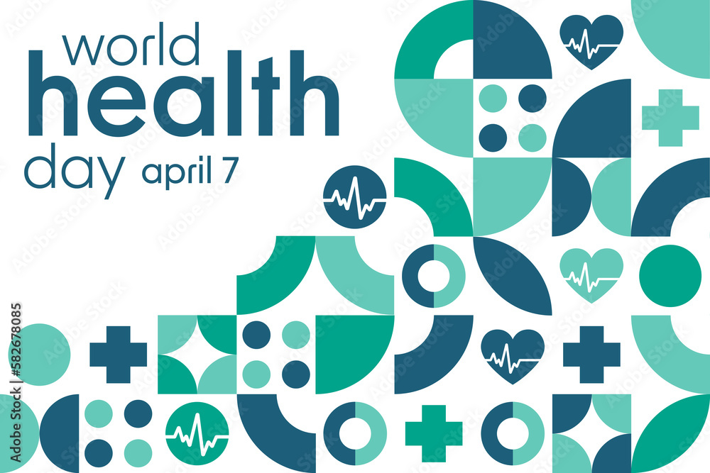 World Health Day. April 7. Holiday concept. Template for background, banner, card, poster with text inscription. Vector EPS10 illustration.