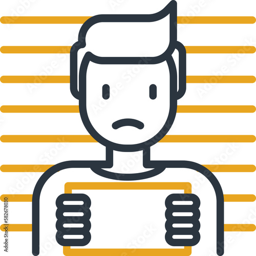 Arrested man thin line icon. Police identification, mugshot. Vector illustration.