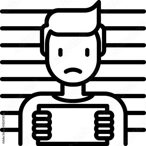 Arrested man thin line icon. Police identification, mugshot. Vector illustration.