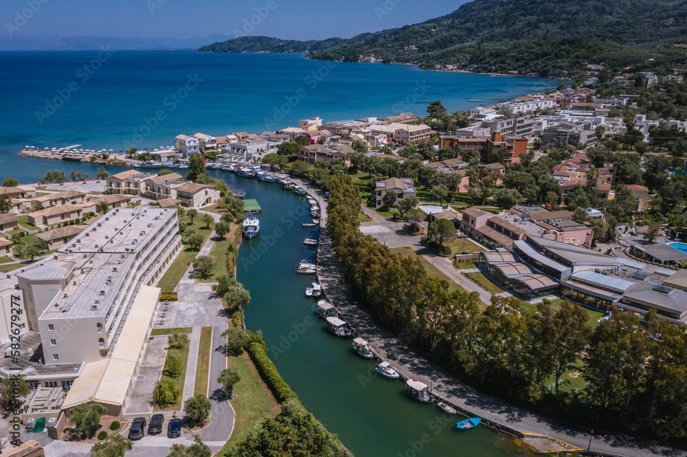 Canal separating Moraitika and Messonghi villages on a Corfu Island, Greece
