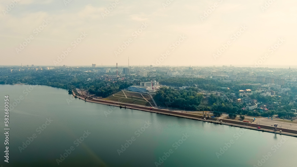 Kaluga, Russia. Yachenskaya embankment. Space rocket, Aerial View