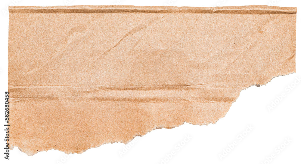 Piece of ripped torn brown cardboard paper isolated on transparent or ...