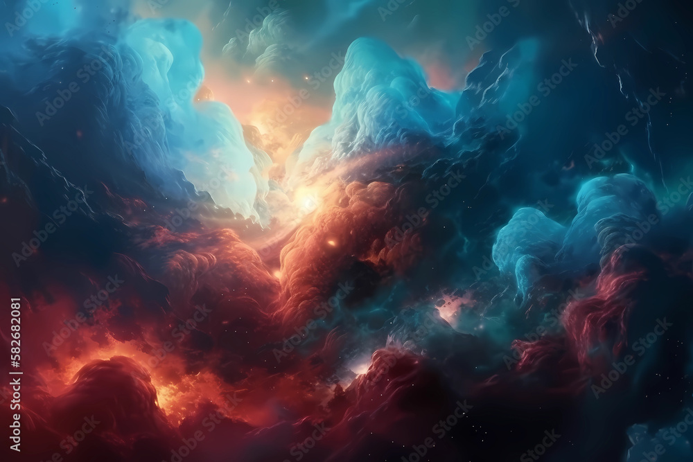 fascinating beauty of a nebula in space. digital art illustration. generative AI.