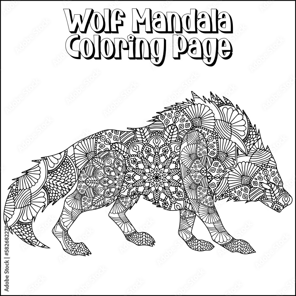 Fototapeta premium Wolf Mandala Coloring Page For Kids