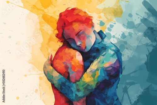 mental ilness person hugging themselves. digital art illustration. generative AI.