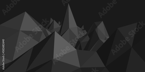 Abstract black mountainous landscape background, 3d mesh, low poly modeling, dark crystals, vector design