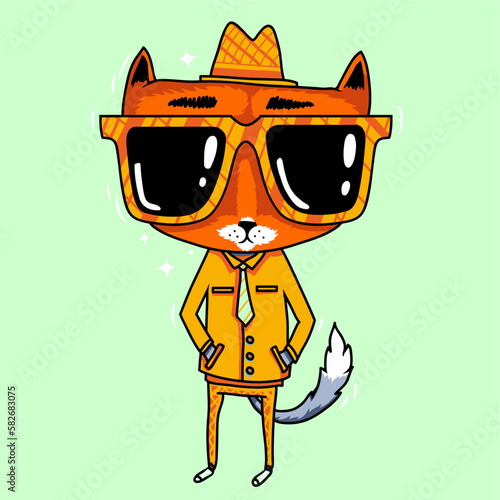 Fox in Yellow Suit and Glasses Vector Illustration