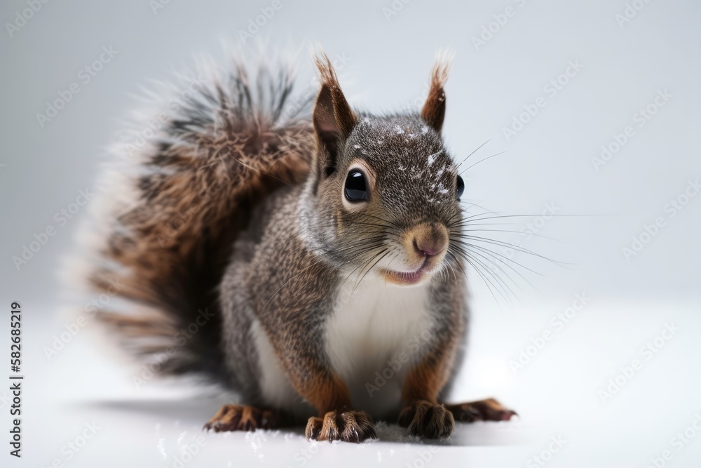 Fototapeta premium On a white background, there is a squirrel. Generative AI