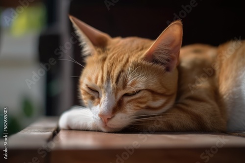 The cat is sleeping on the table. Generative AI