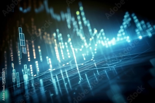 Abstract Digital Finance Chart and Graph with Light Glow and Blur Background Illustration for Forex and Technology