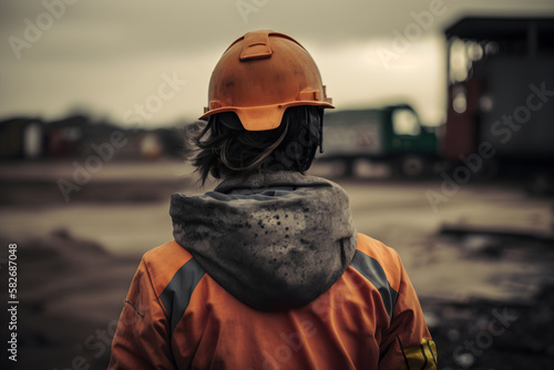 Woman with protective gear at construction site, generative model © antonio