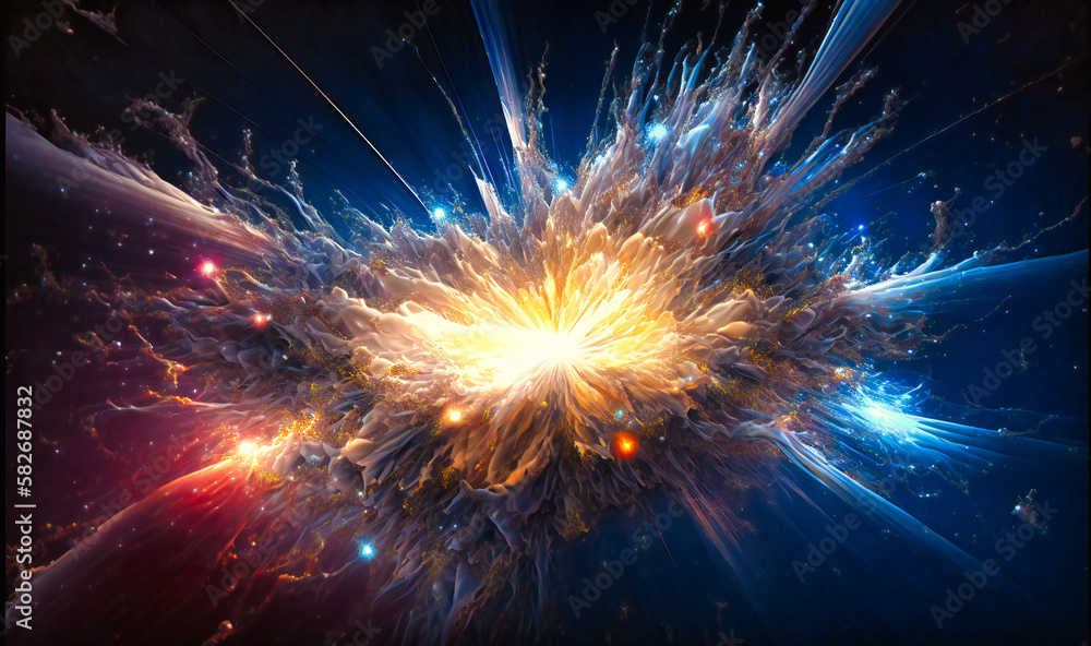Fototapeta premium A frenzied and chaotic swirl of stars and gas that merge, collide, and explode, creating a dynamic and explosive backdrop