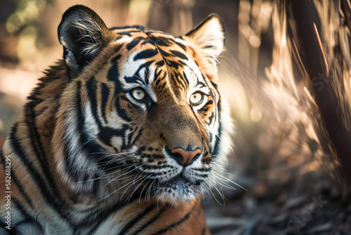 Tiger in nature. Created with Generative AI technology.