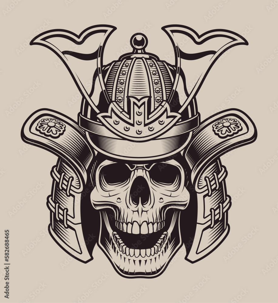 Vector illustration skull samurai in helmet Vector illustration skull samurai in helmet