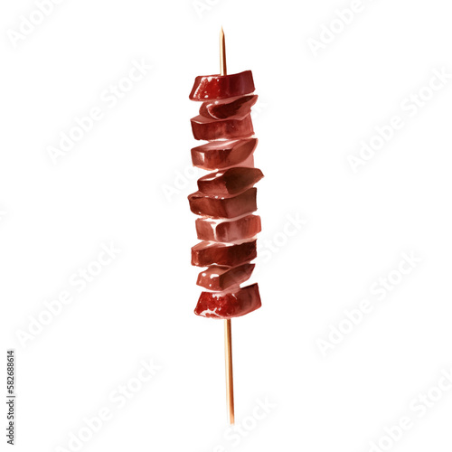Meat Skewer Detailed Hand Drawn Illustration Painting