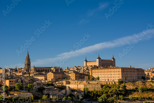 Skyline of the old city of Toledo on the hill where the Old Cathedral and the Alcazar stand