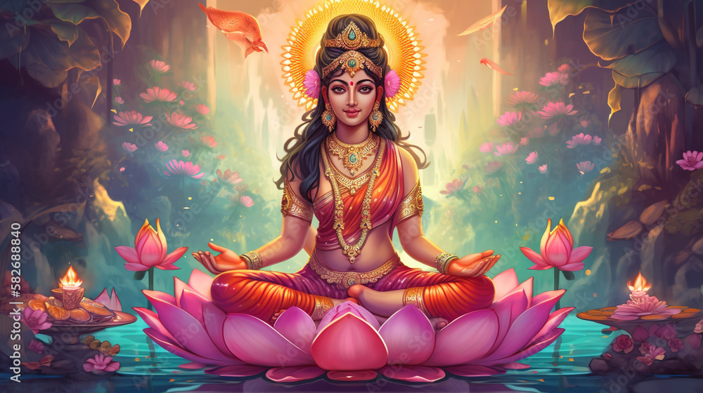 Hindu Goddess Lakshmi Goddess Of Wealth And Fortune Stock hindu-goddess-lakshmi-goddess-of-wealth-and-fortune-stock