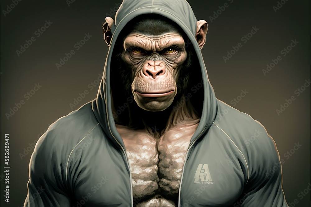 Fit and fearless: portrait of a chimp wearing sports apparel