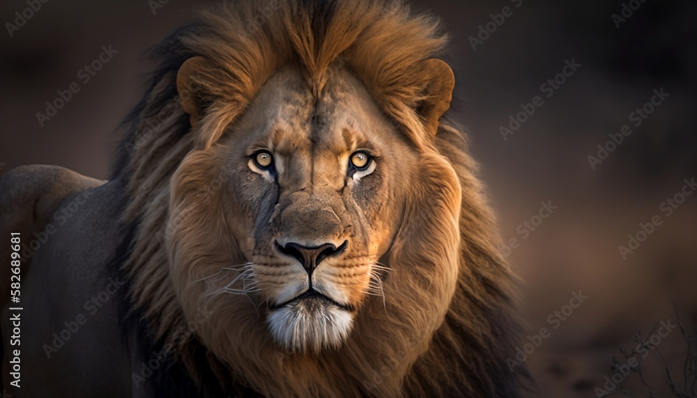 Realistic Lion With Portrait Background