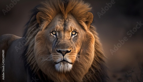 Realistic Lion With Portrait Background © Keyur