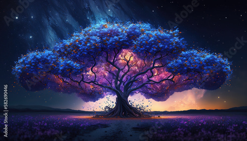 a cherry tree mixed with a galaxy theme, impressive, generative ai technolgy © Sternfahrer