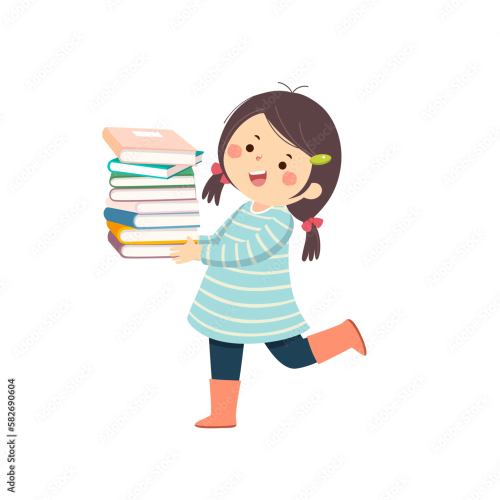 Vector cartoon little girl holding pile of books Vector cartoon little girl holding pile of books