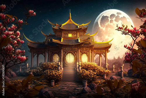 Chinesischer Tempel im Mondlicht, ki generated © Comofoto