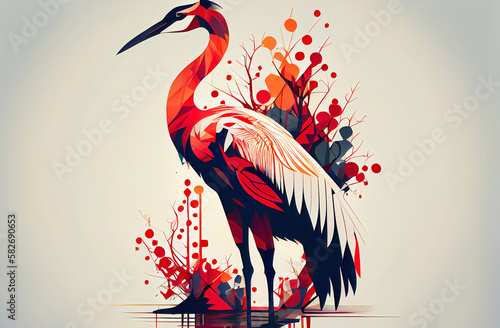 Crane birds logo minimalist vector style illustration made with generative AI photo