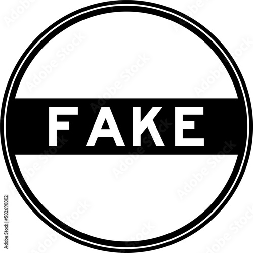 Black color round seal sticker in word fake on white background