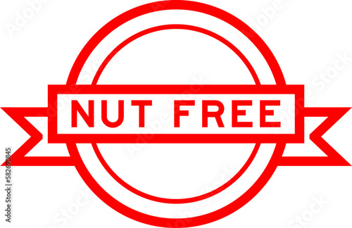 Vintage red color round label banner with word nut free on white background