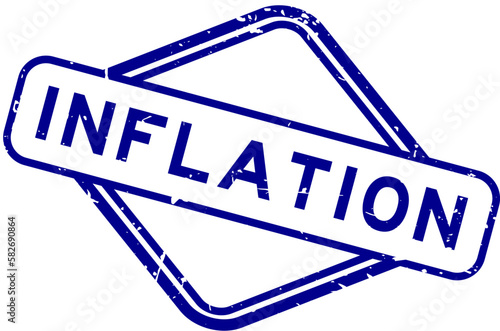 Grunge blue inflation word rubber seal stamp on white background