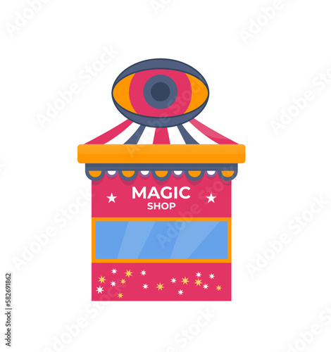 Magic shop, fortuneteller tent. Fair, amusement park.  Flat vector illustration.