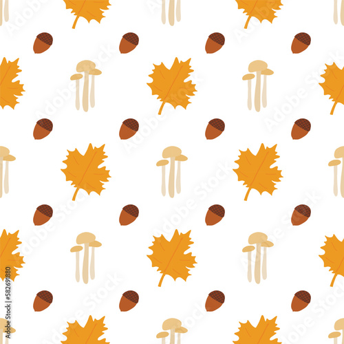 Forest mushroom vector pattern. Autumn fall farmhouse seamless background. 