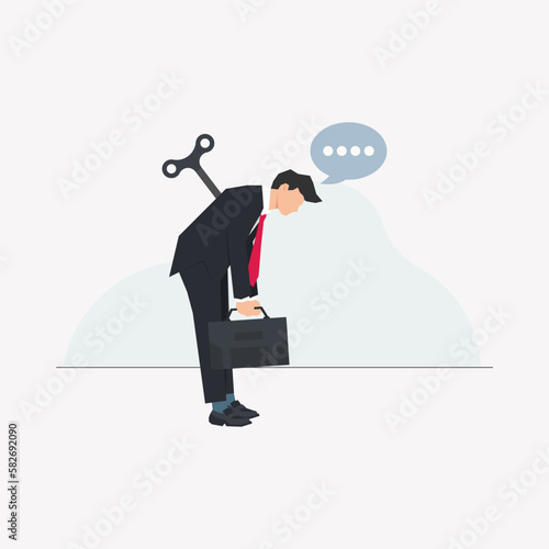 Businessman tired with wind up key design vector illustration