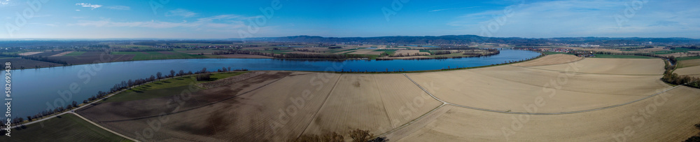 Panoramic photo of the Danube as an aerial view in Bavaria