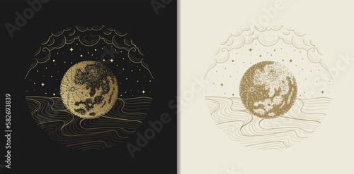 A View of the Bright Moon Luna or planet in Outer Space