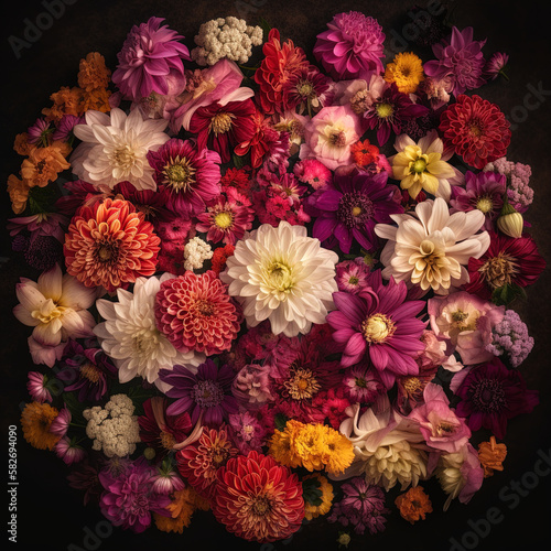 Floral compositions background. Top view photo garden flowers © IonelV