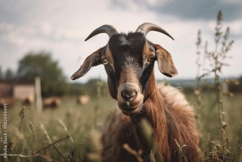 grazing goat in the grass. Generative AI grazing goat in the grass. Generative AI