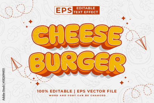 Editable text effect cheese burger cartoon 3d style premium vector