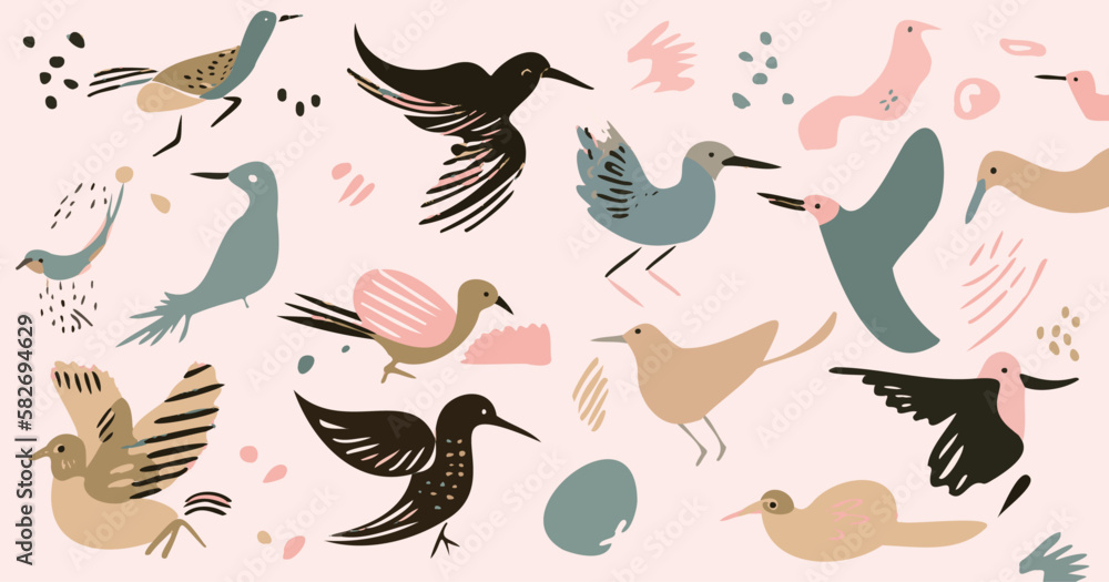 Obraz premium さまざまな鳥のベクター素材