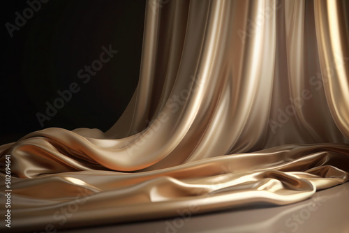 silk smooth background for product premium beautiful golden drapery decoration beige abstract texture fabric generative ai photo