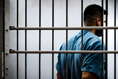 AI generated image of unidentifiable man behind bars due to crime committed.