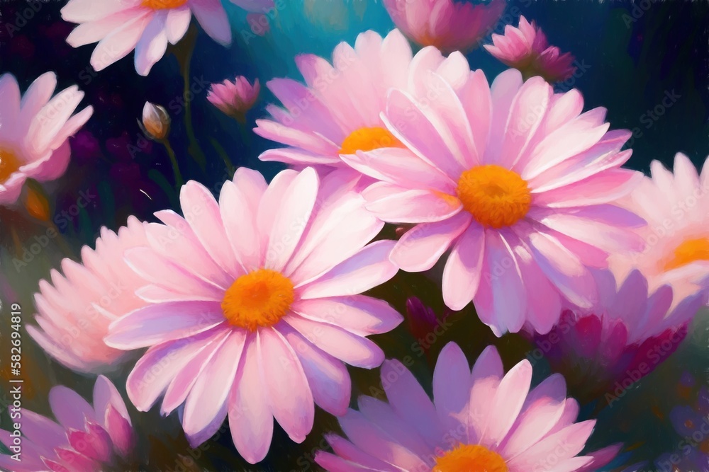 A painting of pink daisies A painting of pink daisies