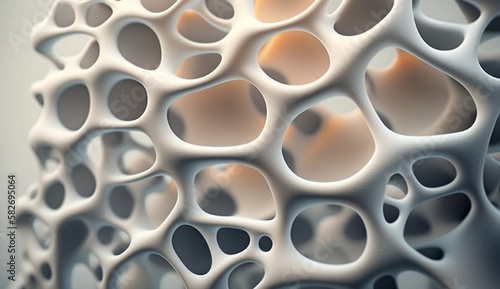 Abstract 3d rendered background design with shapes and structures resembling organic cells or tissue. Suitable for biological and technological concepts. Made with generative AI. 