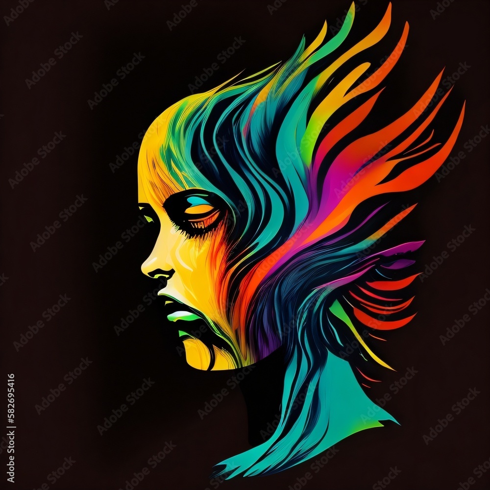 Stylized image of a female face, abstract illustration. Expressive female portrait. Interplay of digital paint strokes related to creative energy in life and art. Created with generative AI tools Stylized image of a female face, abstract illustration. Expressive female portrait. Interplay of digital paint strokes related to creative energy in life and art. Created with generative AI tools