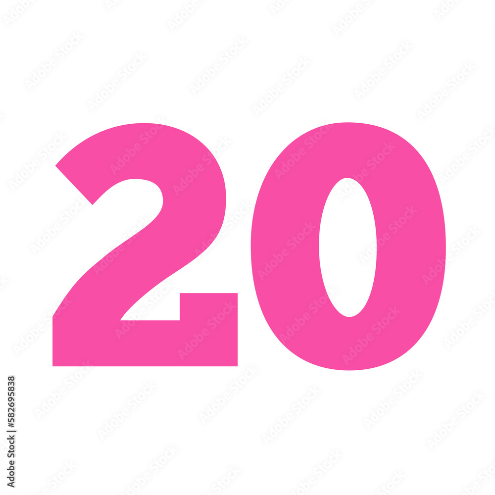Number twenty 20 pink color on white background transparent Number twenty 20 pink color on white background transparent
